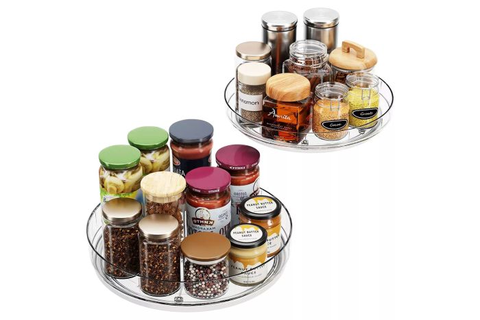 LAMU 2-Pack Clear Lazy Susan Turntable Organizer