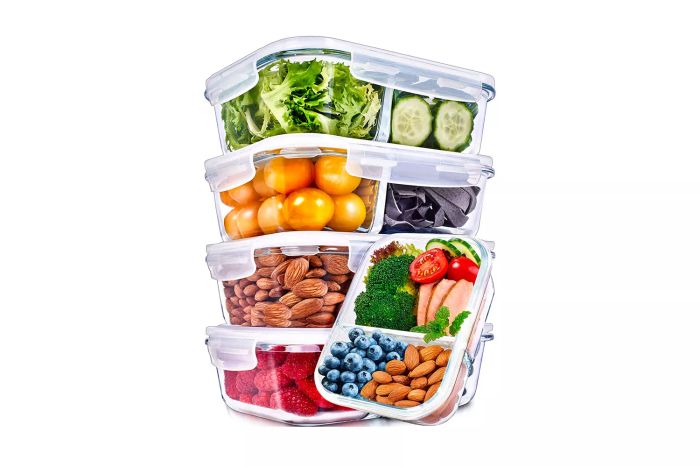 Prep Naturals Glass 2-Compartment Meal Prep Containers, 5 Pack