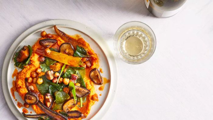 Crispy Chickpeas and Veggies With Carrot Hummus