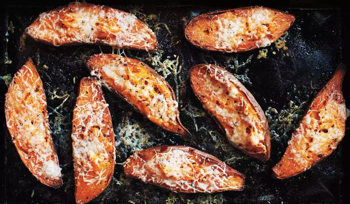Cheesy Roasted Sweet Potatoes