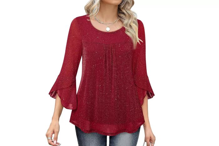 Bebonnie Women's Ruffle 3/4 Sleeve Elegant Dressy Blouses, Crew