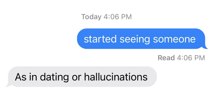 A conversation thread where one says