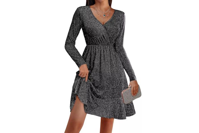 Zeagoo Long Sleeve Glitter Dress Wrap