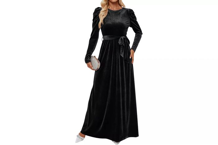 The ZESICA Velvet Maxi Dress with long puff sleeves offers an elegant look for any event. The soft velvet fabric and dramatic puff sleeves create a refined and stylish appearance that is sure to turn heads.
