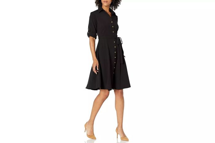 Sharagano Women's Casual Button-Front Pleated Shirt Dress on Amazon