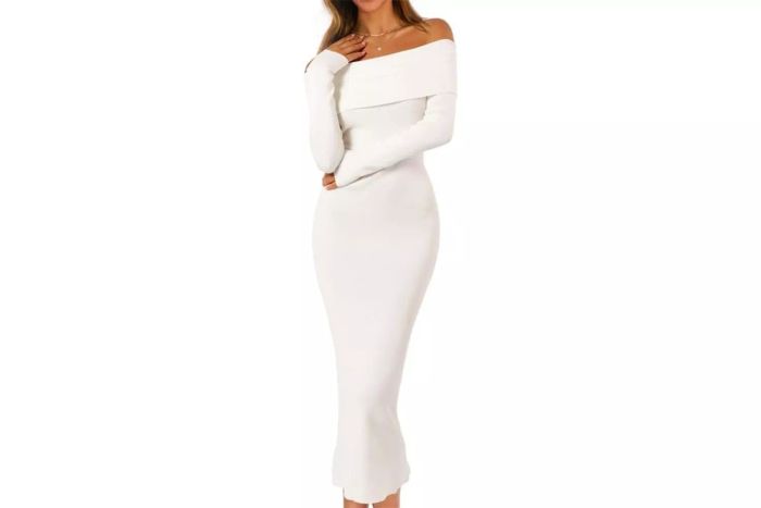 Amazon MEROKEETY Women's Fall Off-Shoulder Bodycon Sweater Dress