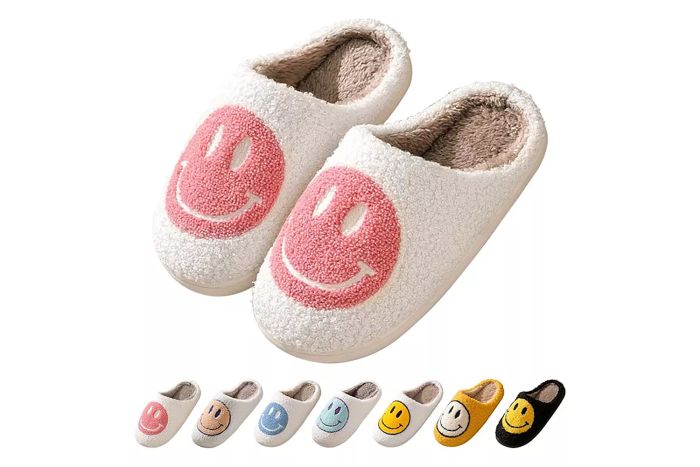 Coundymer Retro Smile Face Slippers for Women - Happy Face Design