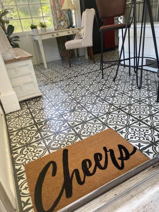 The finished floor design from another reviewer who used the stencils.