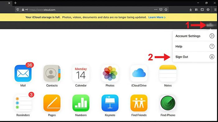 Hướng dẫn đổi tài khoản iCloud trên web iCloud.com bước 1