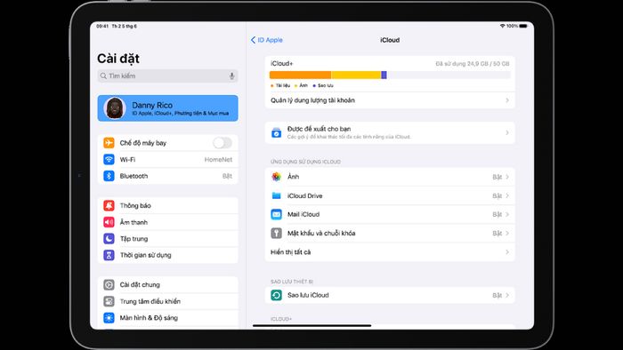 Hướng dẫn đổi tài khoản iCloud trên iPad bước 2