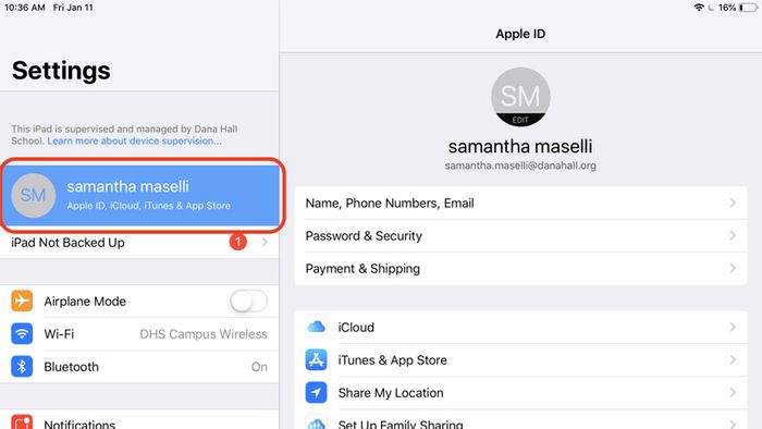 Hướng dẫn đổi tài khoản iCloud trên iPad bước 1