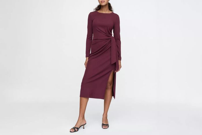 Modern Rib Tie-Knot Midi Dress