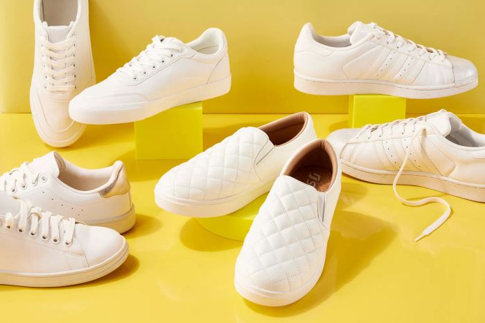 Assortment of white leather shoes