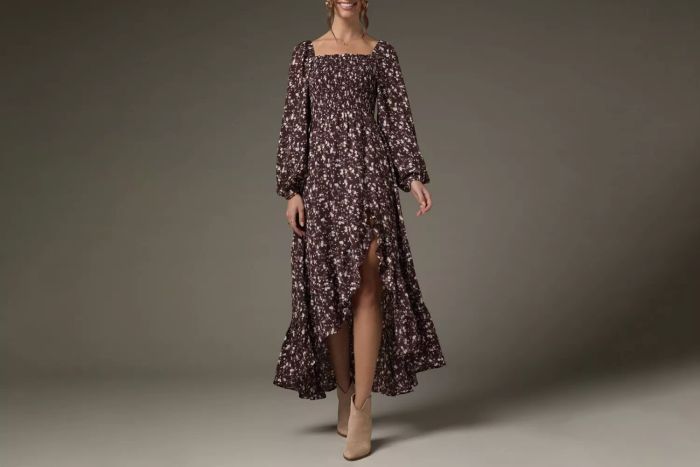 Morgan Ditsy Pattern Smocked Upper Maxi Dress