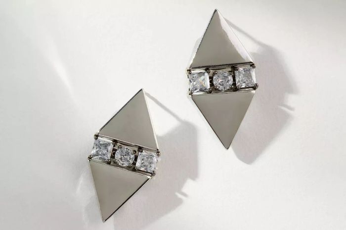 Anthropologie Crystal-Inset Diamond-Shaped Post Earrings