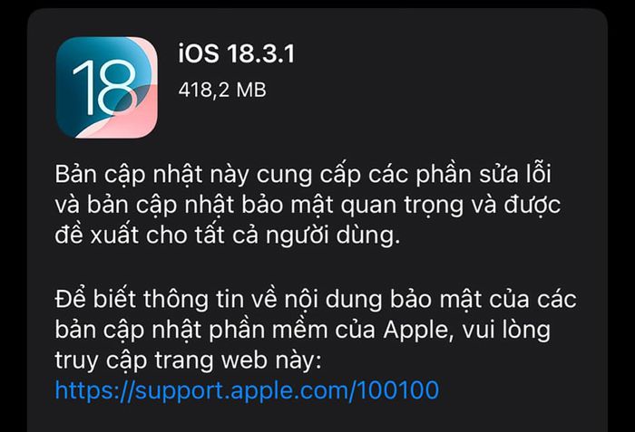 Bản cập nhật iOS 18.3.1 đã khắc phục các lỗ hổng bảo mật quan trọng.