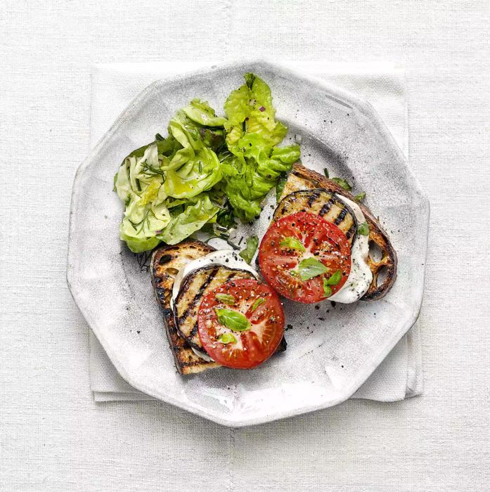 Grilled Eggplant with Smoked Mozzarella on Toasted Bread