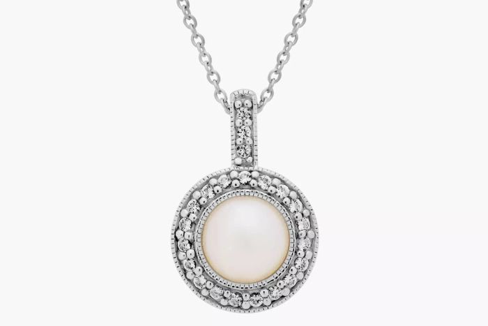 Vintage-Inspired Freshwater Cultured Pearl and White Topaz Halo Pendant in Sterling Silver (6mm)