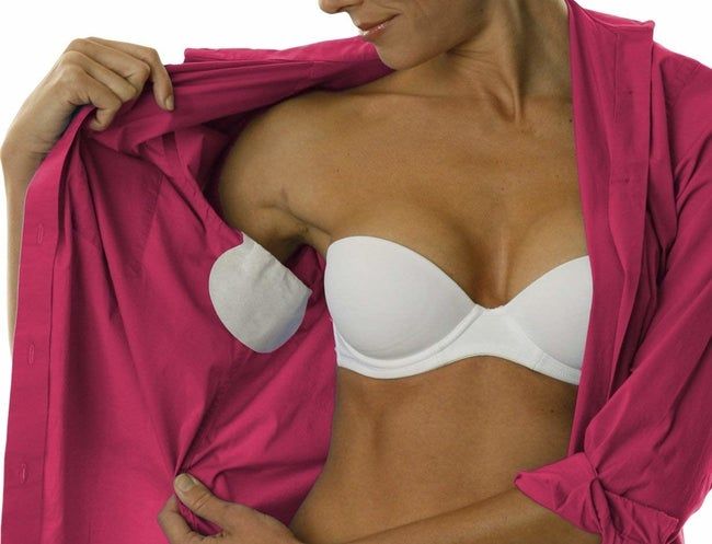 A model demonstrating the pads, which resemble oversized panty liners