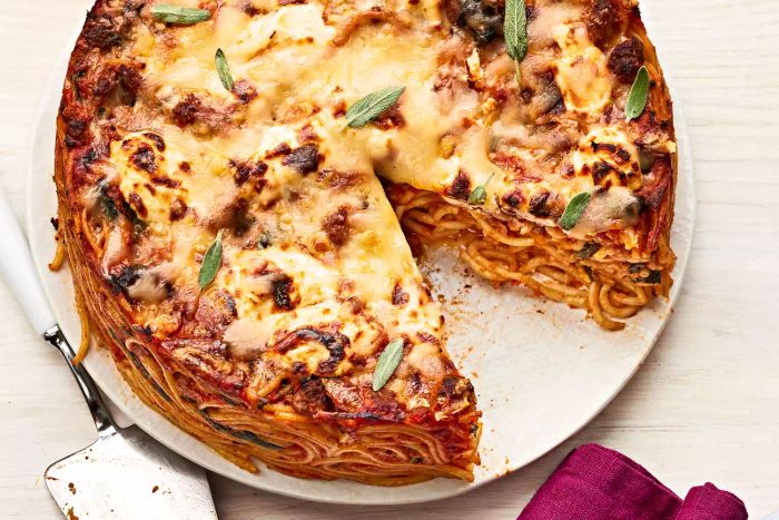 Sausage and Fontina Spaghetti Pie