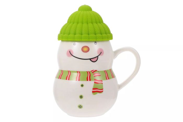 Gymnture Christmas-Themed Ceramic Coffee Mug Featuring a Snowman Pattern and Lid