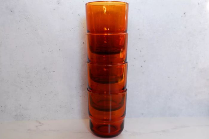 Four Our Place Night and Day Glasses neatly stacked together