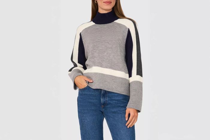 Colorblock Mock Neck Sweater