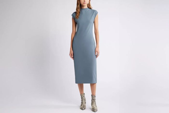 smooth edit funnel neck midi dress