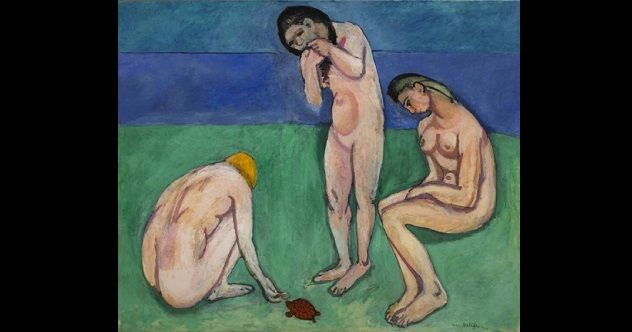 bathers with a turtle