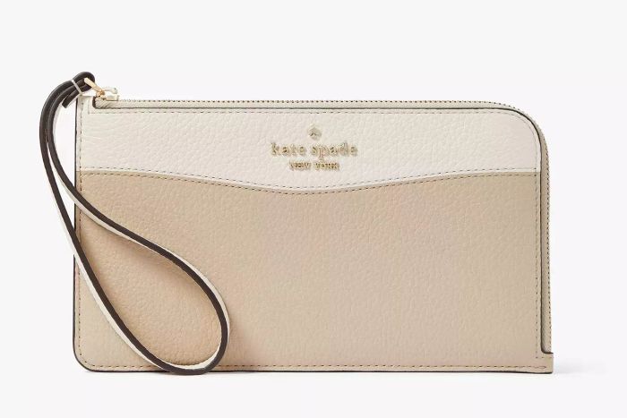 Kate Spade Outlet Lucy Colorblock Pebbled Leather Medium L-Zip Wristlet