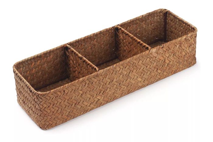 Seagrass Storage Basket with 3 Sections, Woven Shelf Baskets