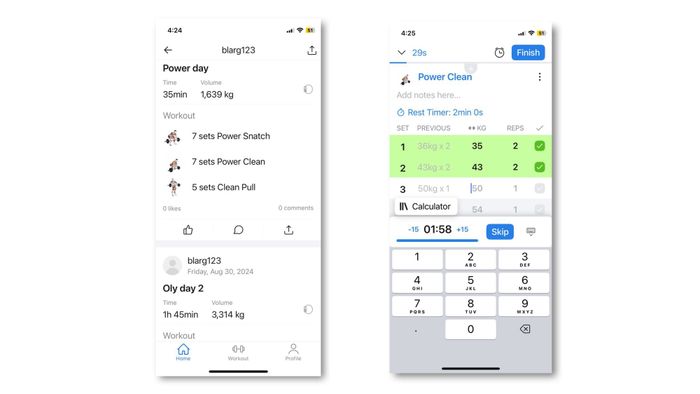 Screenshots of the Hevy app