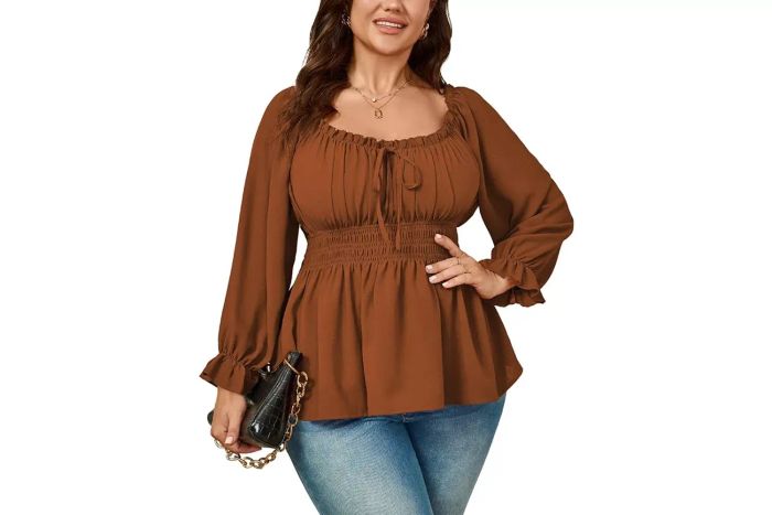 Size Tops Square Neck Long Sleeve