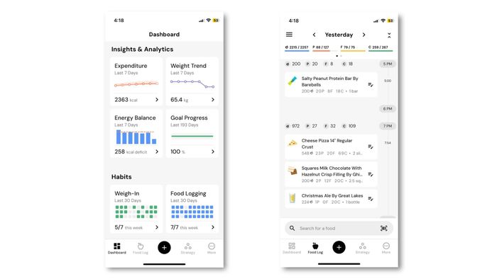 Screenshots from MacroFactor