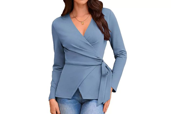 GRACE KARIN V-Neck Wrap Blouse with Peplum