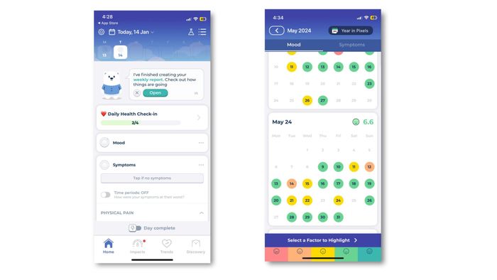 Screenshots from Bearable app
