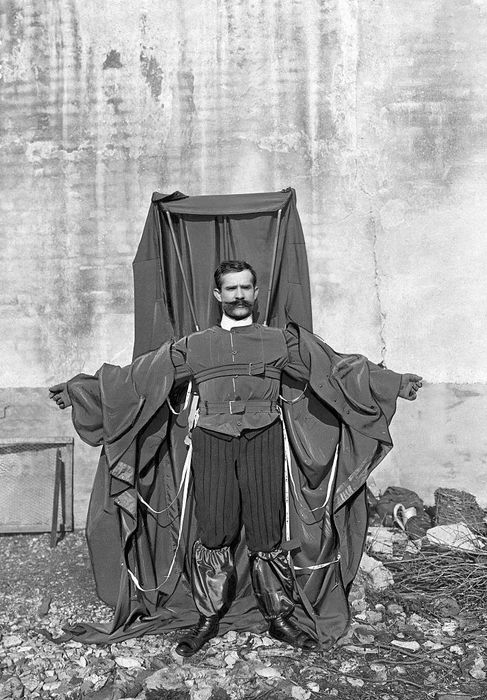 Franz Reichelt wearing his ill-fated creation