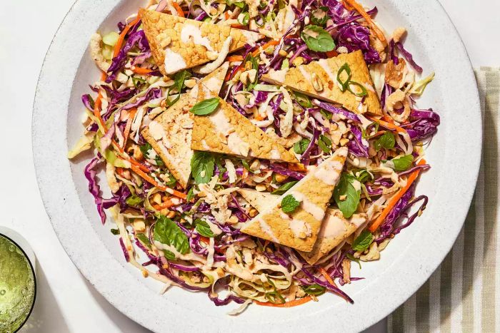 Crispy Tofu & Cabbage Salad with Creamy Coconut Dressing