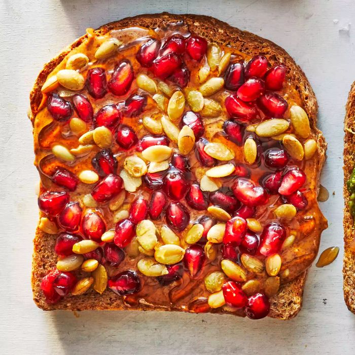 pomegranate and almond butter toast