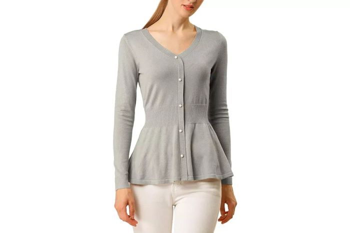 Allegra K Ribbed Peplum Sweater