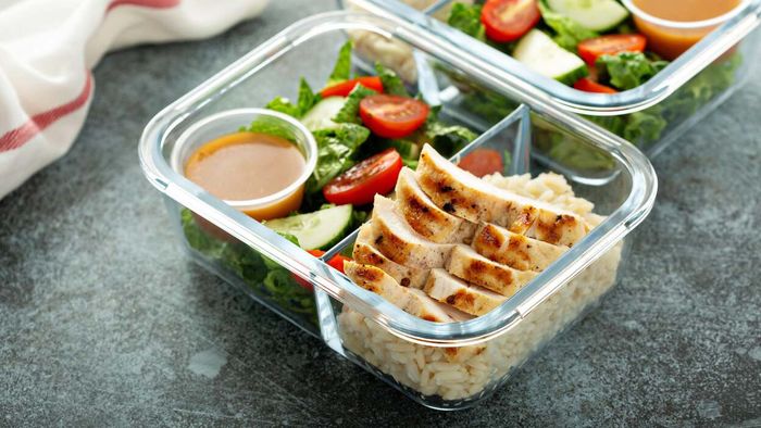 A meal prep container filled with food