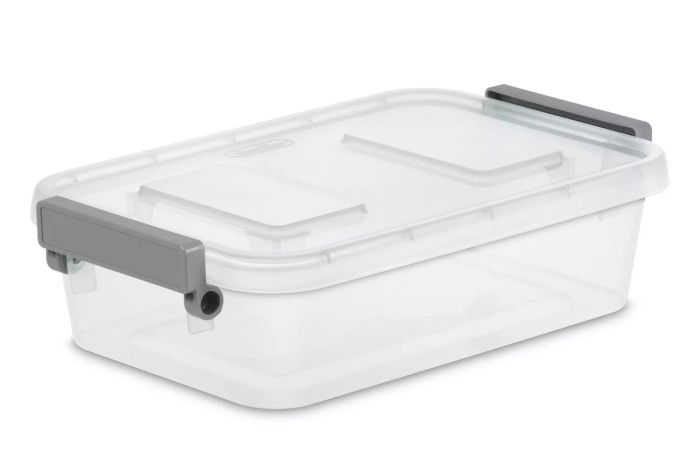 Walmart offers the Sterilite 2.7 Qt. Modular Latch Box made of durable plastic.