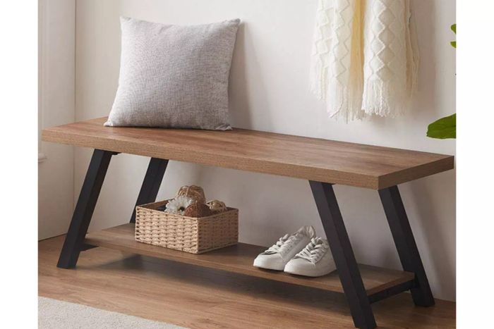 LVB Industrial Entryway Bench, Wood and Metal Storage Bench for Living or Dining Room