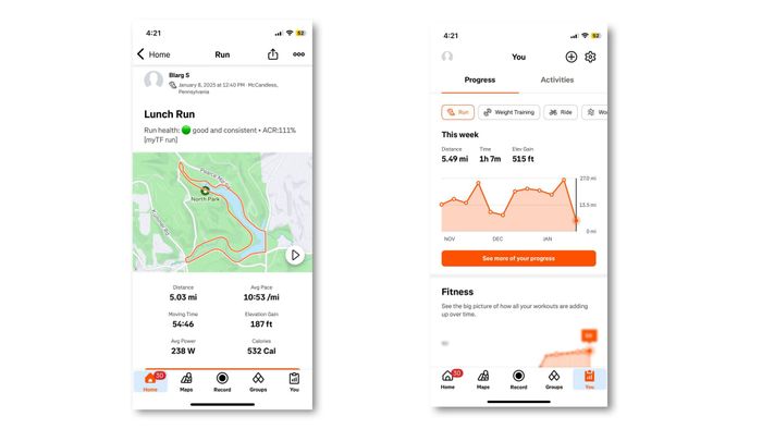 Screenshots from Strava