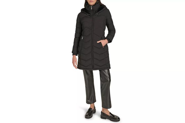 Calvin Klein Matte Stretch Hooded Chevron Quilted Jacket