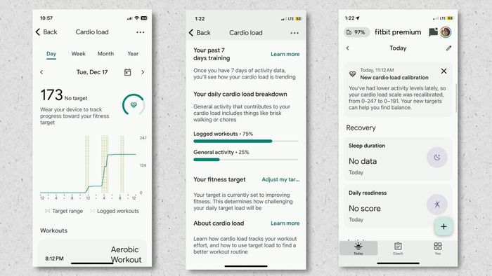 Screenshots from the Fitbit app