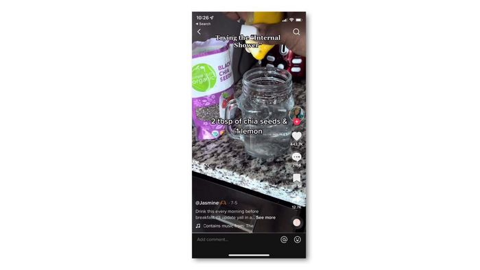 Screenshot from TikTok, showing the preparation of the drink. The text reads: 