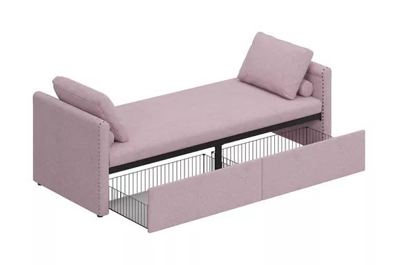 Luspaz Linen Upholstered Daybed with Pillows and 2 Drawers