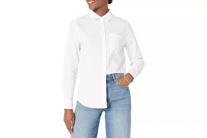 The Amazon Essentials Women's Classic-Fit Long-Sleeve Button-Down Poplin Shirt is a must-have in every wardrobe.