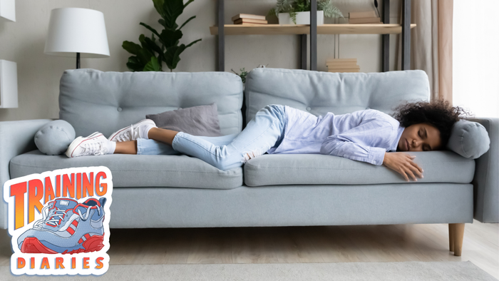 A woman resting on the couch